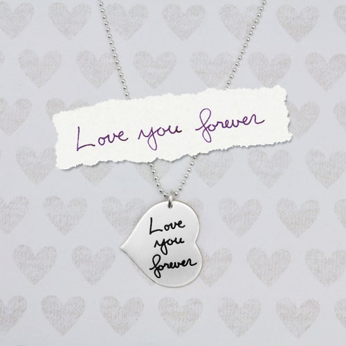 Shops Handwriting Necklace Silver Heart - Signature Jewelry - Handwriting Jewelry - Memorial Jewelry - Remembrance Jewelry