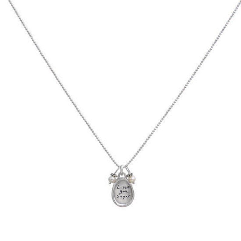 Memorial Jewelry Remembrance Jewelry Handwriting Necklace Sculpted Raised Edge Small Oval Loved One/'s Note Necklace