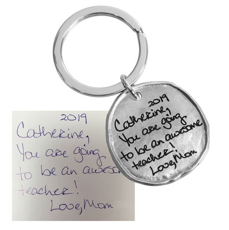 Handwriting Round Tag Key Chain Pewter Signature Jewelry - Etsy