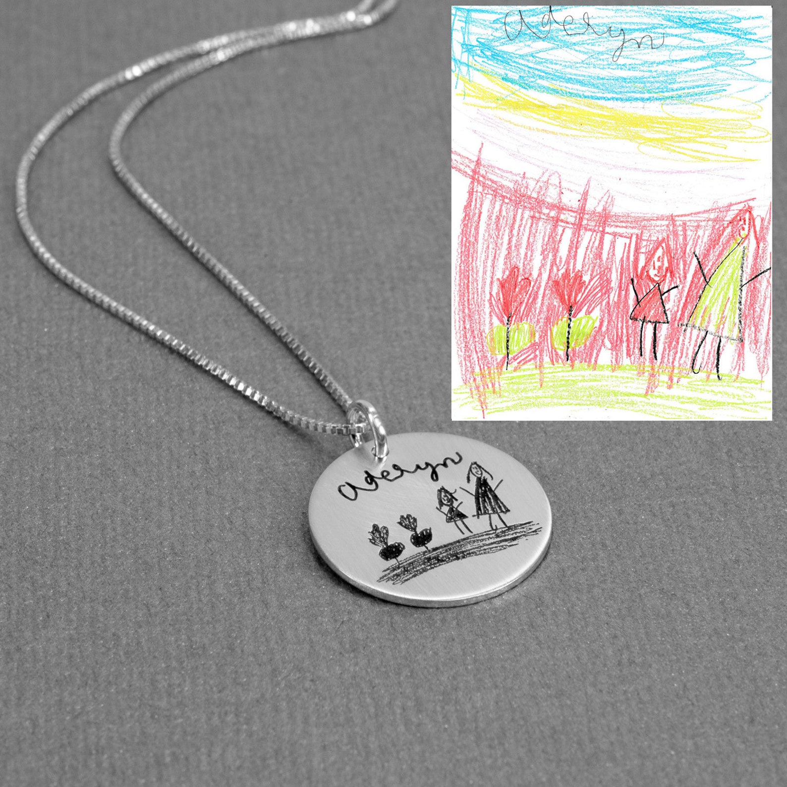 Children's Artwork Necklace 3/4 sterling silver disc Etsy