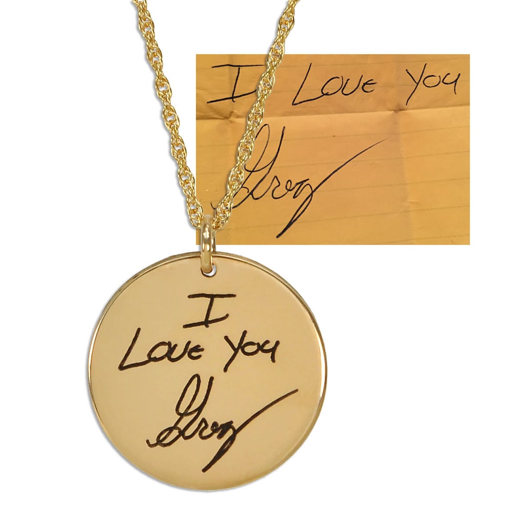 Gold Disc Handwriting Necklace Memorial Necklace Handwriting Jewelry