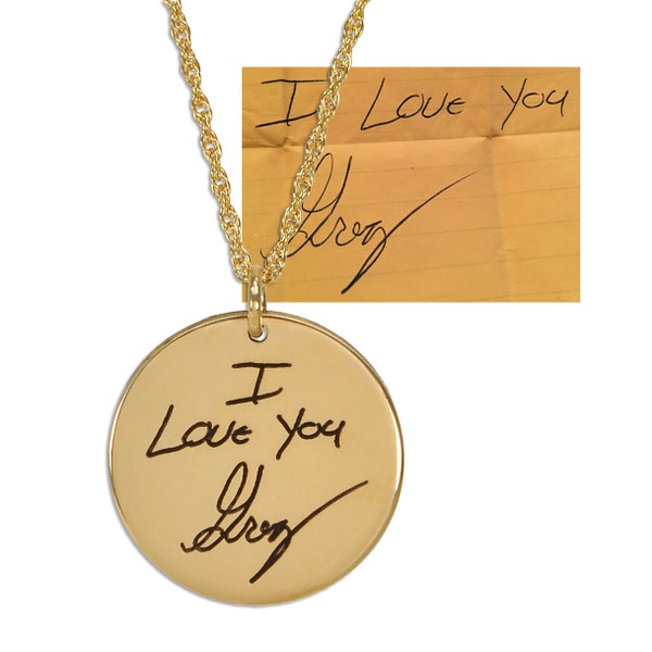 Gold Disc Handwriting Necklace - Memorial Necklace - Handwriting Jewelry - Handwriting Necklace