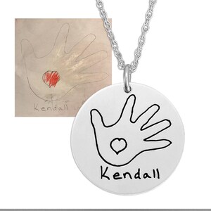 Children&#39;s Artwork Necklace 3/4&quot; sterling silver disc -Signature Jewelry-Handwriting Jewelry-Memorial Jewelry-Remembrance Jewelry