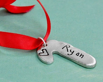 Handwriting Small Candy Cane Ornament