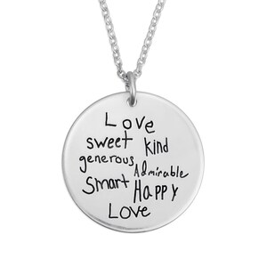 Silver Disc Handwriting Necklace - Remembrance Jewelry - Memorial Jewelry - Loved One&#39;s Note Necklace