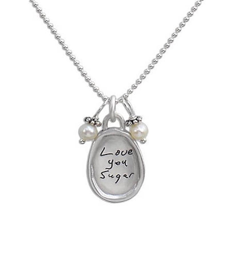 Memorial Jewelry Remembrance Jewelry Handwriting Necklace Sculpted Raised Edge Small Oval Loved One/'s Note Necklace
