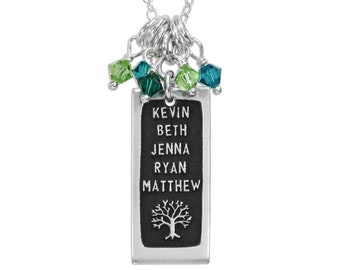 Arco de árbol genealógico rectángulo grabado - collar de la familia, joyería de la mamá, joyería de la abuela
