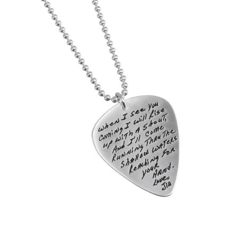 Guitar Pick with Your Handwriting Signature Jewelry Handwriting Jewelry Memorial Jewelry Remembrance Jewelry image 9