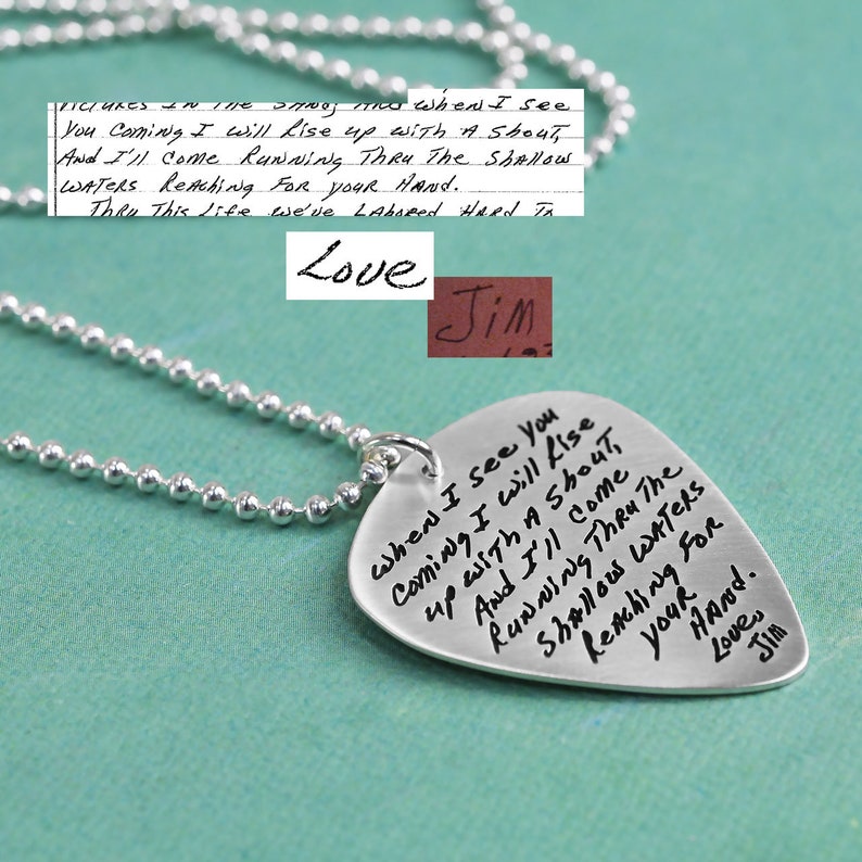 Guitar Pick with Your Handwriting Signature Jewelry Handwriting Jewelry Memorial Jewelry Remembrance Jewelry image 4