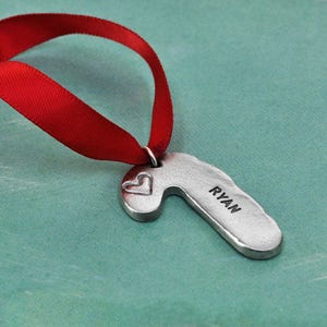 Hand Stamped Small Candy Cane Ornament