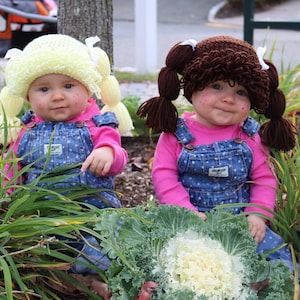 Cabbage Patch Hat  11 colors, Sizes Newborn to Adult wig Pigtails hat best 80s Halloween costume as seen in Good Housekeeping, 80s doll
