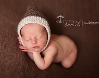 CROCHET PATTERN Pixie elfin chinstrap hat NEWBORN   Great Photography Prop  Instant Download