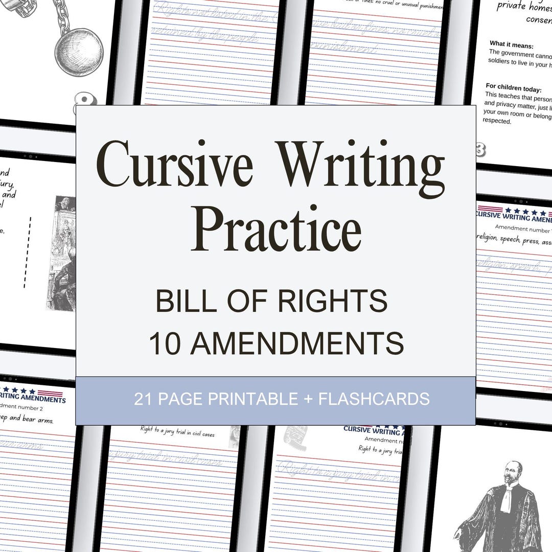 Bill of Rights Cursive Writing Practice – 10 Amendments Copywork (PDF ...