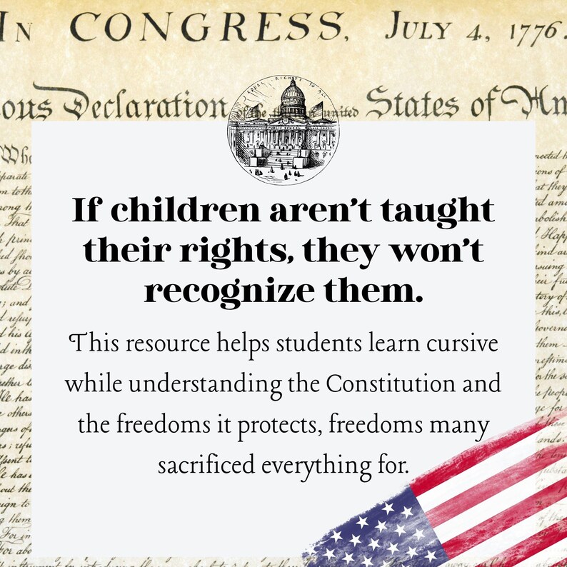 Human Rights In Cursive Bill of Rights Cursive Writing Practice – 10 Amendments Copywork (PDF ...