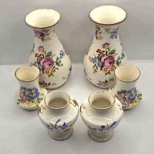 James Kent England Set of (6 pieces) Small Porcelain Vases. Perfect Tablescape/Centerpiece. 5" + 2.75" +2.5"