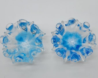 Set of 2 Vintage Blue Blown Glass Whimsies Ashtray Trinket Dishes by Chalet Glass 3.5" x 1.75"