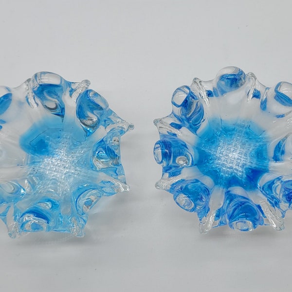 Ensemble de 2 cendriers Whimsies vintage bleu en verre soufflé par Chalet Glass 3,5 x 1,75 pouces