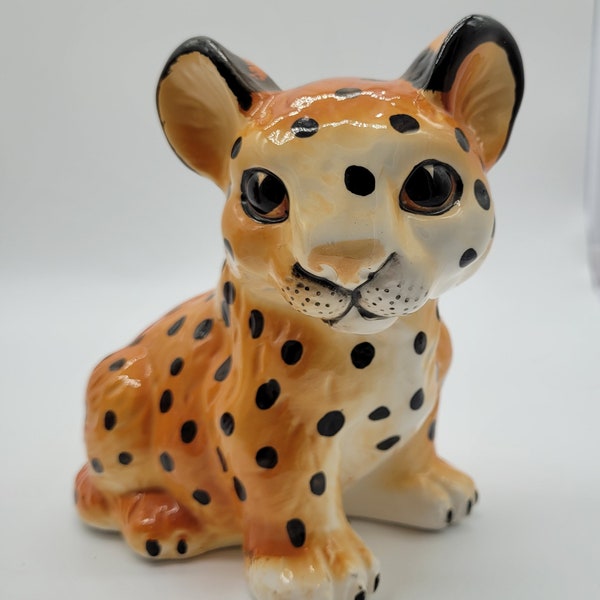 Vintage Adorable Leopard Cub Handpainted Figurine. 6"