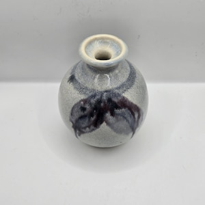 Signed Studio Pottery Handmade Vase/Weed Pot. 4.25&quot; x 3.5&quot;. Grey/Blue/Plum