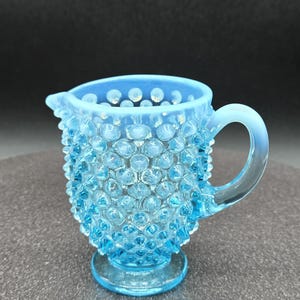 Fenton Blue Opalescent Cream Pitcher 3.5&quot; X 4.5&quot;.