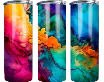 Alcohol Ink Tumbler Sublimation Transfer, Ready to Press, 20 oz Straight Tumbler Wrap, Marble Transfer for Tumbler, Rainbow Geode Transfer