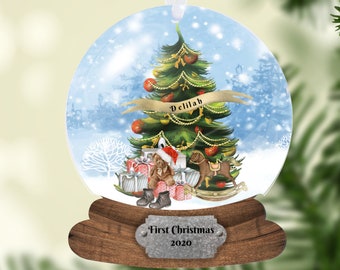 Baby's First Christmas Snow Globe Ornament, 2-dimensional NOT a real snow globe, Christmas, Personalized, Name Ornament, Baby Christmas