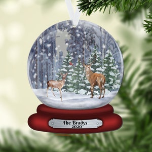 Deer Snow Globe Christmas Ornament, 2-dimensional NOT a real snow globe, Personalized Ornament, Name Ornament, Gift for Dad, Man Gift, Man