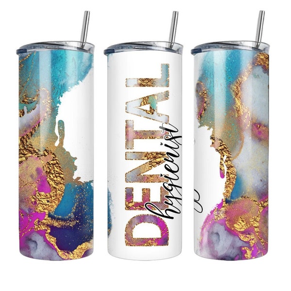 Dental Hygienist Tumbler Sublimation Wrap, Tooth Tumbler Transfer, Teeth, RDH, Marble Look, Ready to Press - 20 oz Straight Tumbler Transfer