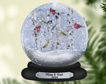 Cardinal Snow Globe Christmas Ornament, 2-dimensional NOT a real snow globe, Personalized Ornament, Custom Christmas Holiday, Name Ornament