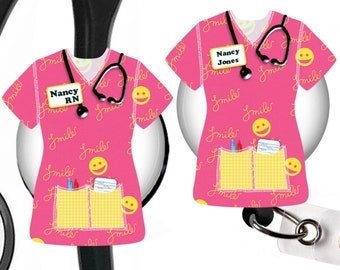 Stethoscope Badge Reel ID Tag Pink Personalized, Nurse Stethoscope Tag, Pink Name Badge Reel, RN, CNA, Vet Tech, Nursing Student Gift