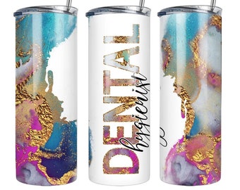 Dental Hygienist Tumbler Sublimation Wrap, Tooth Tumbler Transfer, Teeth, RDH, Marble Look, Ready to Press - 20 oz Straight Tumbler Transfer