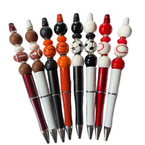Sports Ball Beaded Pen with Refill, Soccer, Football, Baseball, Basketball, Sport Fan Gift, Office Supply, Back to School, Stocking Stuffers