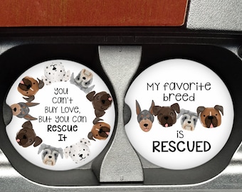 Rescue Dog Ceramic Car Coasters, Set of 2, Dogs Car Coaster, Sandstone Car Coaster, Rescue Dogs, Dog Gifts, Dog Lover, Dog Owner, Pet Gift