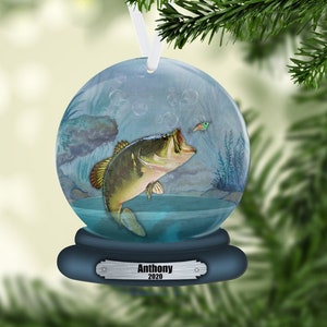 Bass Snow Globe Christmas Ornament, 2-dimensional NOT a real snow globe, Personalized Ornament, Name Ornament, Gift for Dad, Man Gift, Men