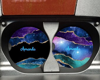Galaxy Marble Personalized Car Coasters, Galaxy Gift, Personalized Coasters, Sandstone Car Coasters, Car Accessories, Custom Car, Set of 2