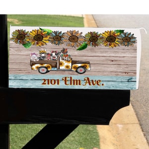 Mailbox Cover with Magnetic Strip - Personalized Farm Animal Leopard Sunflower Truck Mailbox Decor - Custom Address Mailbox Cover, Mailbox