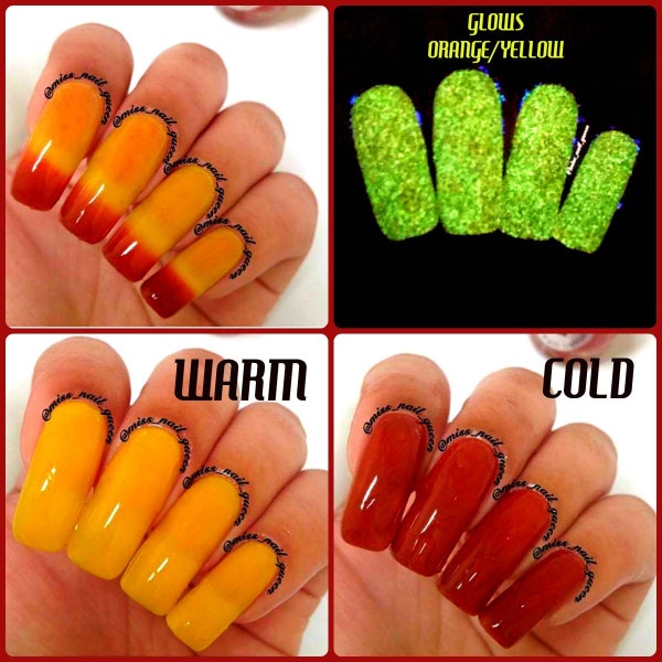 Color Changing Thermal Nail Polish - Ombre Red/Orange/Yellow - Glows Yellow/Orange - "Great Sand Dunes" - Gift for Her - Girlfriend Gift