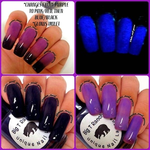 Color Changing Thermal Nail Polish - Ombre Purple/Pink-Red/Blue-Black - Glows Violet - &quot;Black Canyon&quot;- Gift for Her - Girlfriend Gift