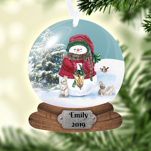 Snow Globe Snowman Christmas Ornament, 2-dimensional NOT a real snow globe, Personalized Ornament, Name Ornament, Kids, Secret Santa Gift
