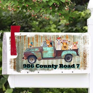 Mailbox Cover with Magnetic Strip - Personalized Farm Animal Truck Mailbox Decor - Custom Address Mailbox Cover, Personalized Mailbox Cover