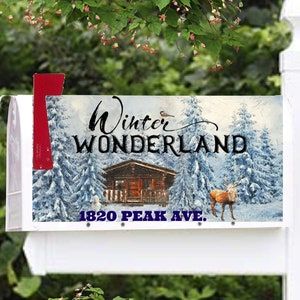 Mailbox Cover with Magnetic Strip, Personalized Winter Wonderland Christmas Mailbox Cover, Custom Address Mailbox Cover, Mailbox Cover