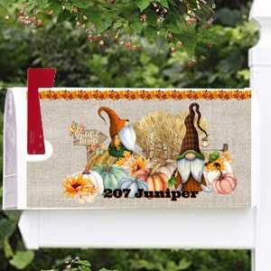 Mailbox Cover with Magnetic Strip, Personalized Fall Gnomes Pumpkins Mailbox Cover, Custom Address Mailbox Cover, Personalized Mailbox Cover