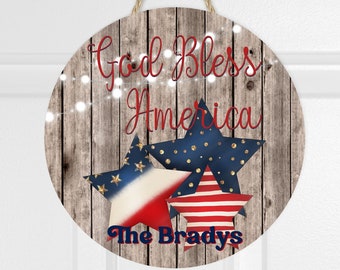 Patriotic Stars American Flag Personalized Door Sign, Metal Wreath Center Sign, 4th of July Wreath Center, Patriotic Door Hanger Sign