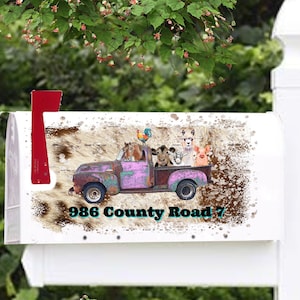 Mailbox Cover with Magnetic Strip - Personalized Farm Animal Pink Truck Cowhide Mailbox Decor, Personalized Mailbox Cover Cowhide Print