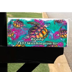 Mailbox Cover with Magnetic Strip - Personalized Sea Turtle Mailbox Decor - Custom Address Mailbox Cover, Personalized Ocean Mailbox Cover