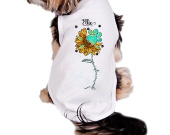 Personalized Dog Shirt, You are my Sunshine Sunflower Dog Tank Top, Dog Owner, Dog Gift, Custom Dog Shirt with Name, Pawprints, Paw Print