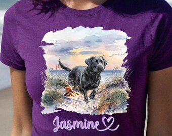 Black Lab Dog Personalized Tshirt, Dog Breed Shirt, Labrador Retriever Dog Owner Shirt, Custom Dog Mom Beach Shirt, Dog Lover, Short Sleeved