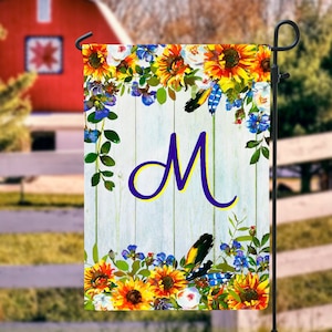 Sunflower Monogram Garden Flag, Sunflowers, Name Garden Flag, Sunflower Decor, Sunflower Flag, Yard Decor, Yard Decoration, Fall Flag