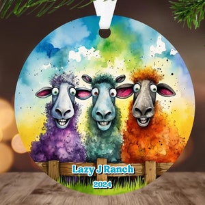 Christmas Sheep Personalized Ornament, 2-dimensional flat, Custom Name Christmas Holiday, Farm Ornament, Barn, Sheep Lover, Lamb Ornament