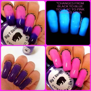Color Changing Thermal Nail Polish - Ombre Pink/Lilac/Blue/Black- Glows Aqua - &quot;Pikes Peak&quot;- Gift for Her - Girlfriend Gift